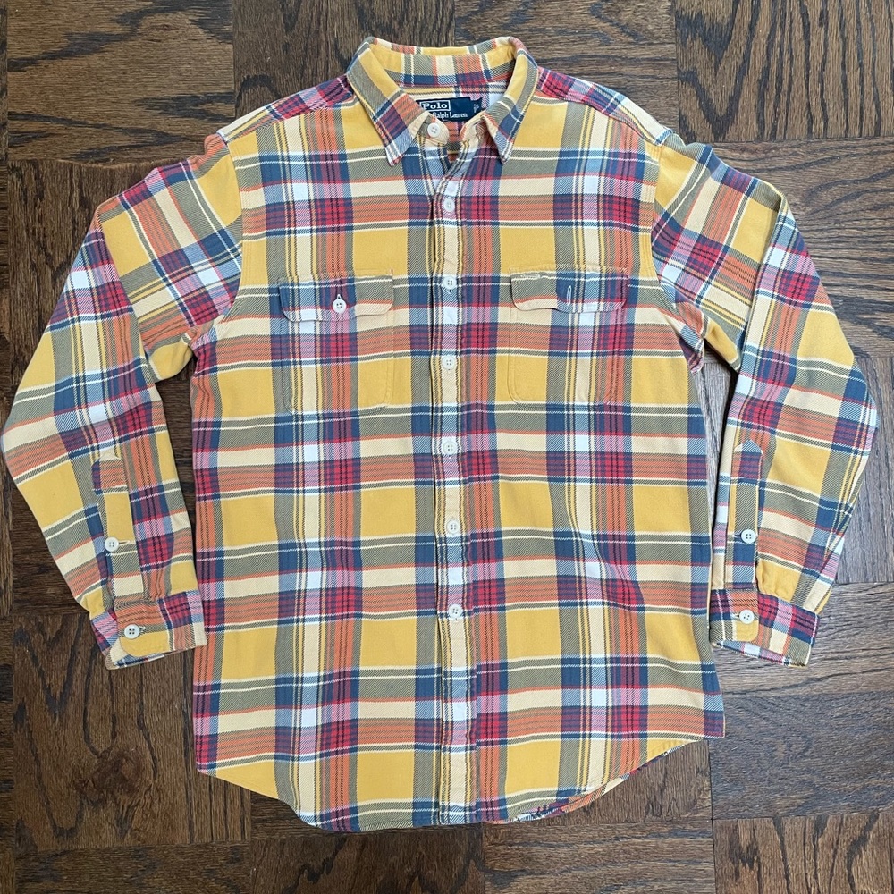 Polo Ralph Lauren Men’s vintage Flannel Shirt Yellow Size Large Great Condition